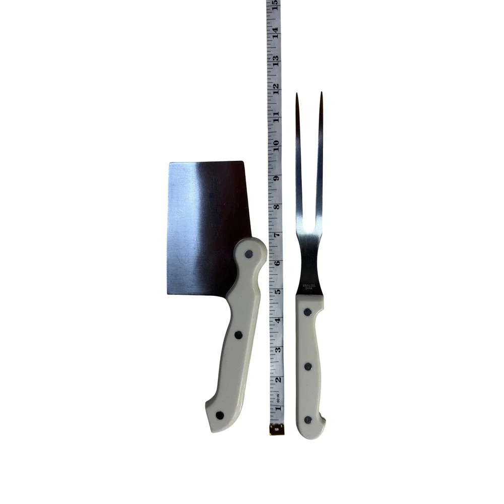 Five Star Vintage Carving Set Meat Cleaver and Fork Cream Ivory Handles 2pc
